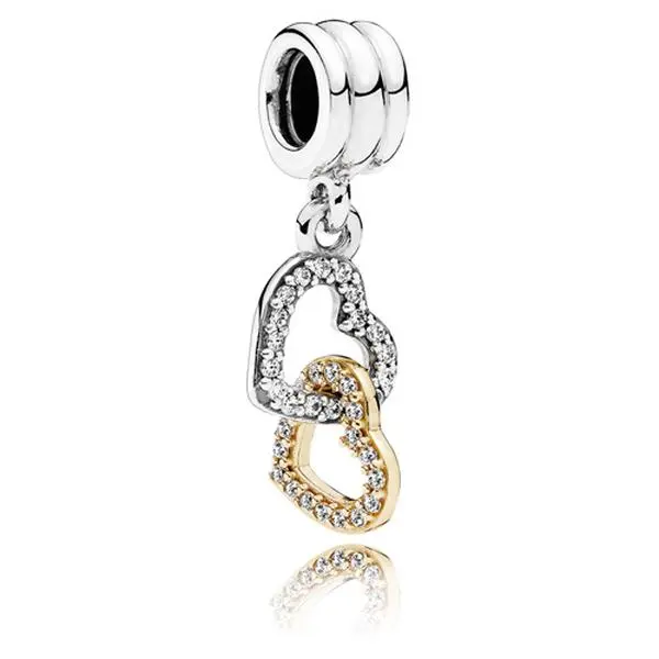 PANDORA Interlocked Hearts Charm & Pendant - 792068CZ, Hand-Finished, Bejeweled Style, Elegant Fashion Accessory for Adults