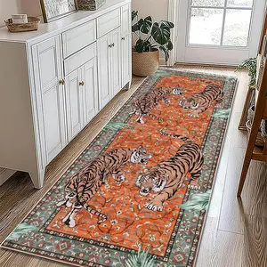 Vintage Boho Style Tiger Pattern Animal Print Rug, Non-slip Washable Floor Mat, Decorative Carpet for Home Living Room Bedroom Kitchen Farmhouse, Boho Area Rug, Bohemian Style Rugs