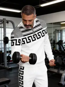 Men's Greca Greek Key 2-Piece Tracksuit White/Black Half-Zip Pullover & Pants Designer Casual Style