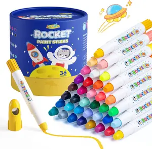 36Colors Rocket Tempera Paint Sticks with 120 PDF Coloring Pages, Quick Drying, Non-Toxic and Washable Paint Sticks for Kids and Students, Art Supplies for Drawing on Paper and Canvas,sketchbook Craft Projects  Creative Play Portable Storage