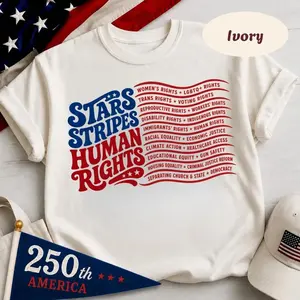 Stars and Stripes and Human Rights USA Flag Shirt, Subtle Anti Trump shirt, Political Merch, Pro immigration shirt, Anti ICE shirt