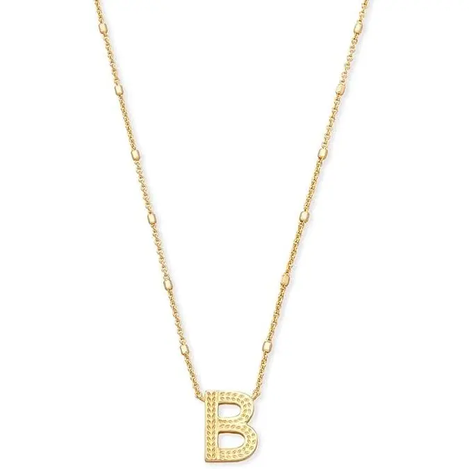 Kendra Scott Unisex Initial B Charm Pendant Necklace, Gold Tone, Adjustable Chain, Etched Detail, Personalized Reminder, Style 9608800267
