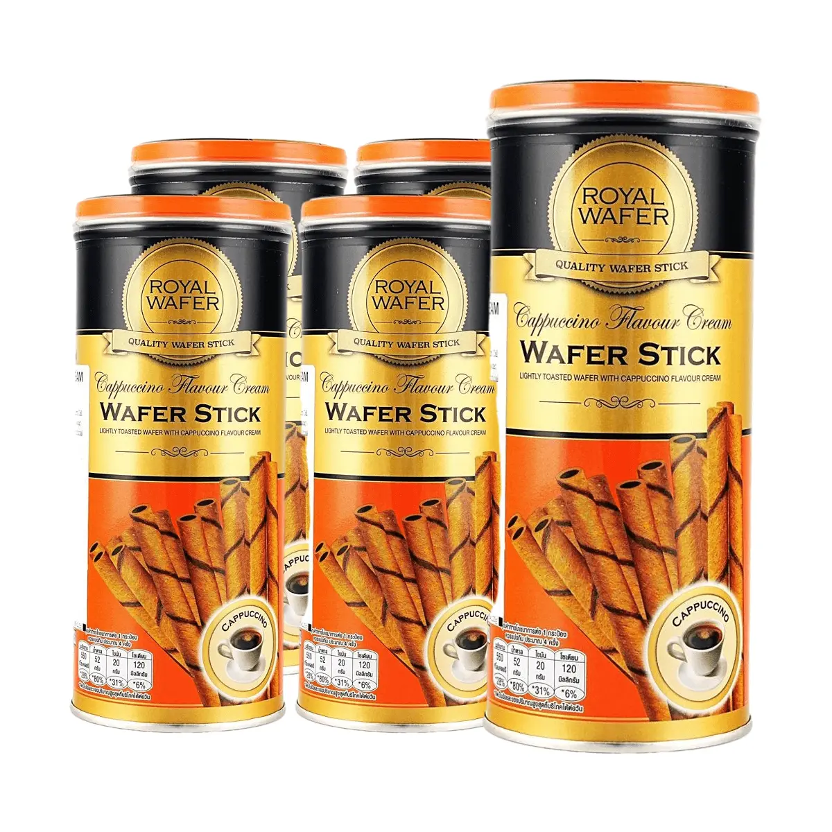 VFOODS Thai Royal Wafer Rolls Cappuccino Cream 5 Pack - Popular Snack Gift Box, 125g x 5