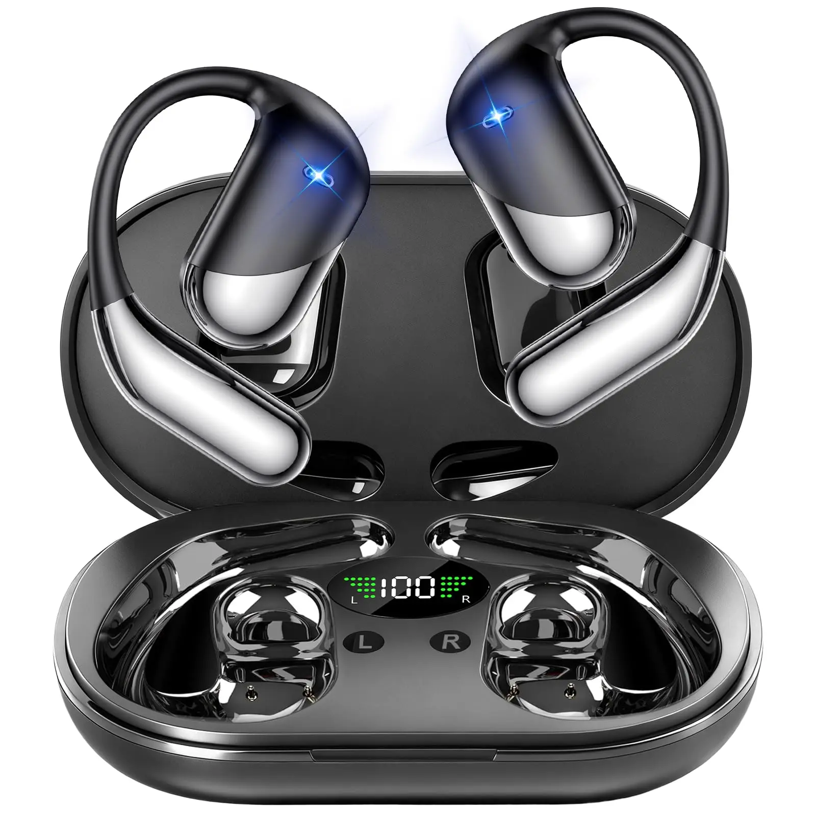 Btootos Wireless Earbuds Bluetooth 5.4 Headphones Bass Stereo Ear Buds with Noise Cancelling Mic LED Display in Ear Earphones IP7 Waterproof 36H Playtime for Laptop Pad Phones Sports Workout Black
