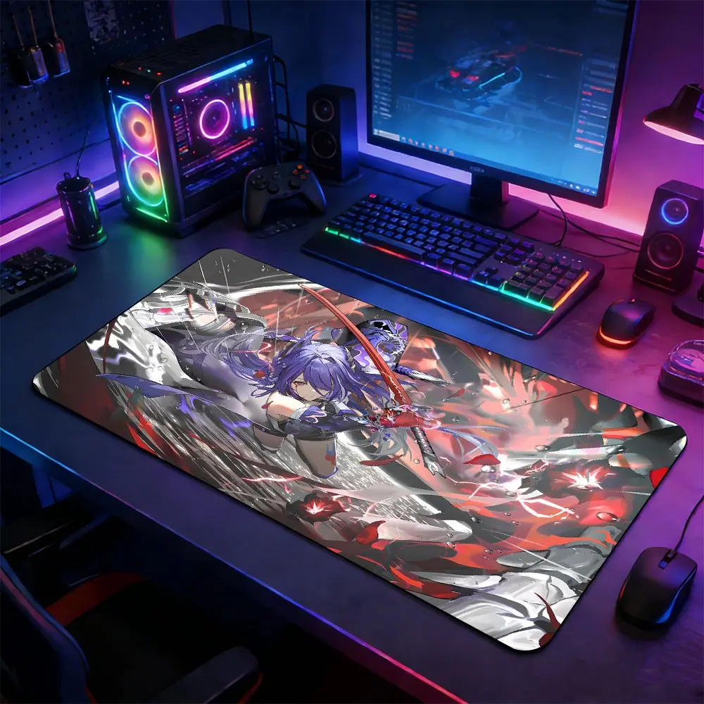 Anime Samurai Large Gaming Mouse Pad, Non-Slip Rubber Base Stitched Lock Edge Desk Mat, Epic Battle Artistic Design Desk Pad, Durable Computer Accessory for Home Office & Gaming Setup, Ideal Gift for Gamer & Anime Fans, Gaming Accessories