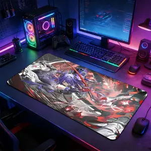 Anime Samurai Large Gaming Mouse Pad, Non-Slip Rubber Base Stitched Lock Edge Desk Mat, Epic Battle Artistic Design Desk Pad, Durable Computer Accessory for Home Office & Gaming Setup, Ideal Gift for Gamer & Anime Fans, Gaming Accessories
