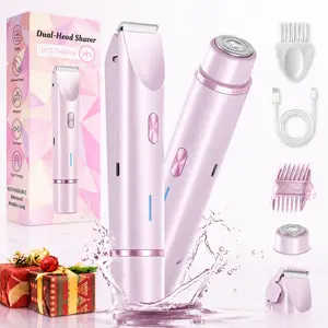 Dual-Head Women Electric Body Groomer – IPX7 Fully Washable, USB-C Fast Charging Hypoallergenic Ceramic Cutters, Painless Gentle Trimming Kit for Bikini Line, Leg, Underarm & Facial Hair