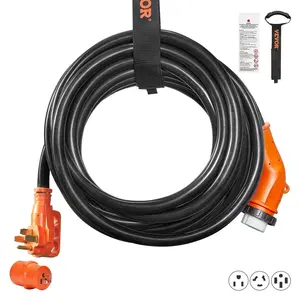 【Spotlight Day】VEVOR 30 Feet RV Power Cord,  , 50 Amp, Heavy Duty STW 6/3 + 8/1 Generator Cord, NEMA 14-50P Male NEMA SS2-50R Female Plug, with LED Indicator Handle 15A Adapter, for RVs, generators, campers, ETL Listed