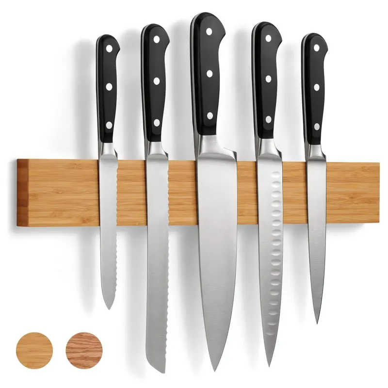 16" Magnetic Kitchen Knife Holder for Wall, No-Drill Bamboo Wooden Knife Magnetic Strip, Extra strong Knife Holder, Self Adhesive Tape, Kitchenware