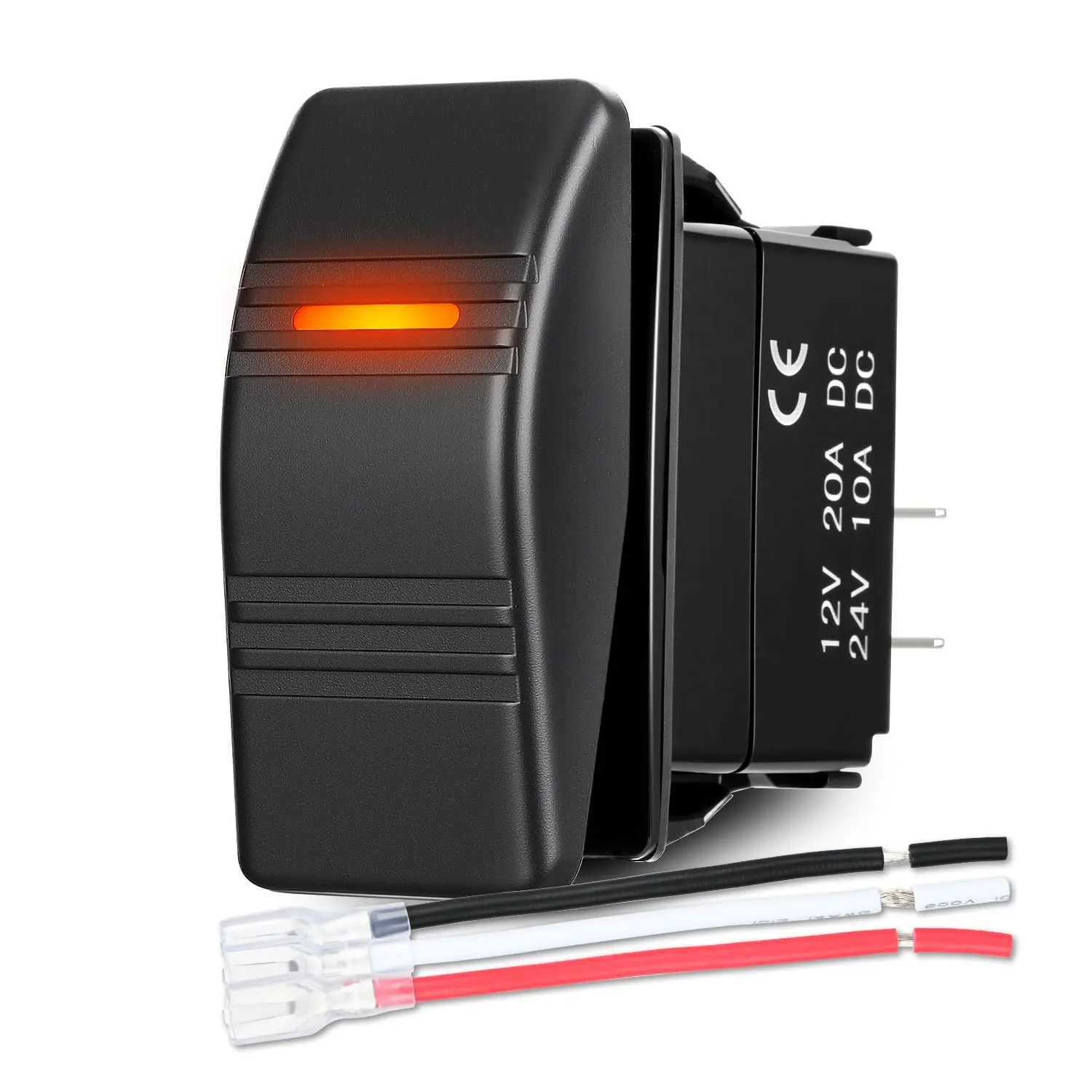 Nilight Marine LED Backlit Rocker Power Switches, 3-PIN SPST On-Off Toggle with Orange Light, 20A/12V 10A/24V, Jumper Wires Set for Cars, Boats