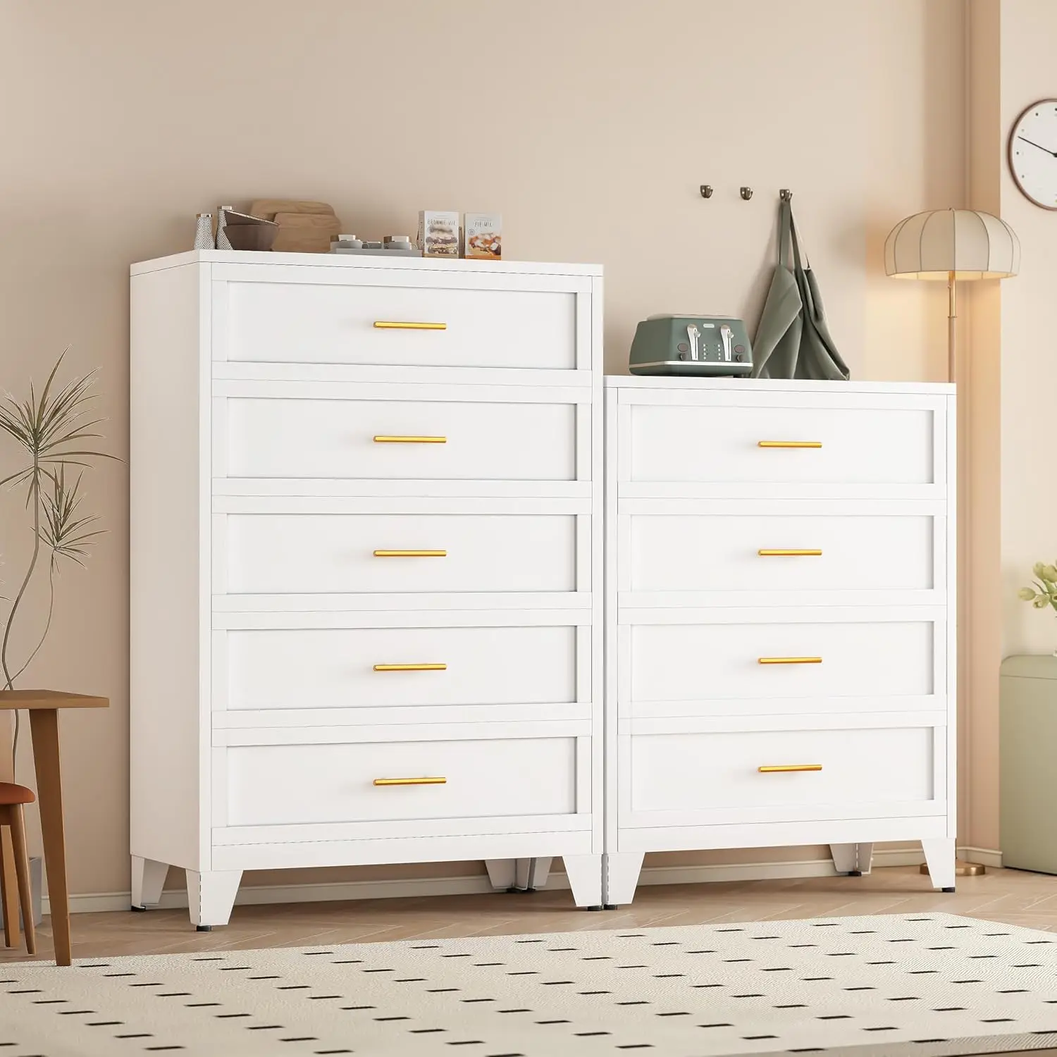 EROSOEI 5-Drawer Metal Dresser Cabinet, Modern Bedroom Vanity Storage Organizer with Steel Frame, Deep Drawers, Rounded Edges, Stable Legs