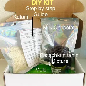 DIY Dubai Chocolate Bar Kit with Milk Chocolate, Shredded Kataifi, Chocolate Molds & Mixture for Snack and Dessert Bonbon