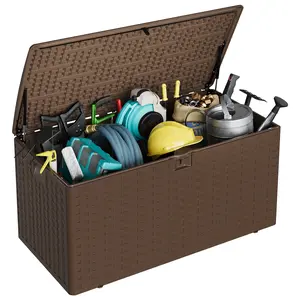 99 Gallon Outdoor Resin Storage Box Lockable Waterproof UV Resistant Large Capacity Deck Box for Patio Lawn Garden Packages Cushions Tools and Pool Accessories