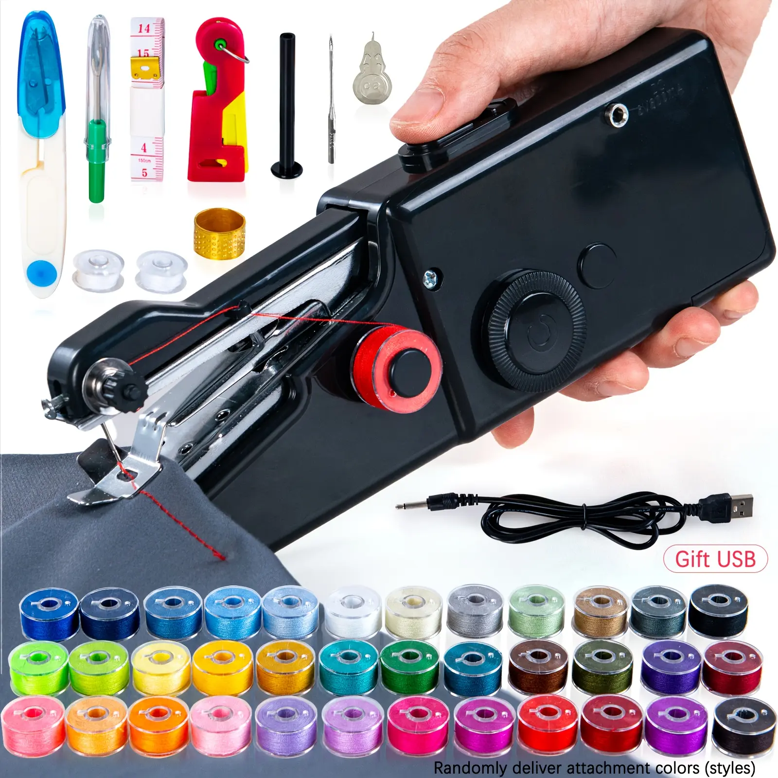 Multifunctional Home Mini Handheld Sewing Machine Kit, 25/36 Color Thread Spools, Fast Stitching, Easy Operation for Beginners, USB Cable/AA Battery Compatible, Plastic Body, Sewing Supplies for Home Travel DIY, Multifunctional Home Sewing