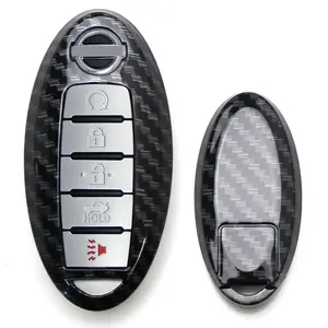 iJDMTOY Exact Fit Glossy Finish Carbon Fiber Pattern Smart Key Fob Shell For Nissan Armada Rogue GT-R Murano Pathfinder Sentra Leaf Titan (4-Button only)