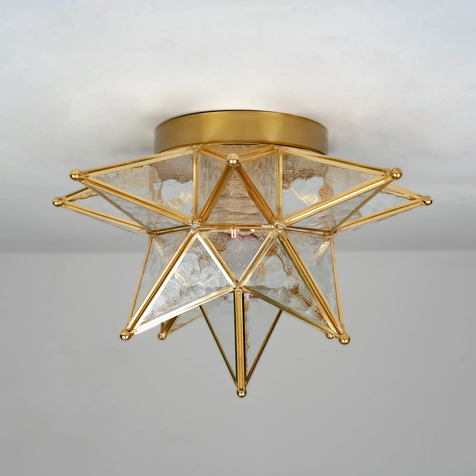 Aeyee Moravian Star Ceiling Light, Moroccan Seeded Glass Shade Flush Mount, Elegant Classical Golden Decorative Hanging Lamp-Shaped Pendant Light for Hall Entryway, Lamp-Shaped Pendant Lights, Classical Pendant Lights
