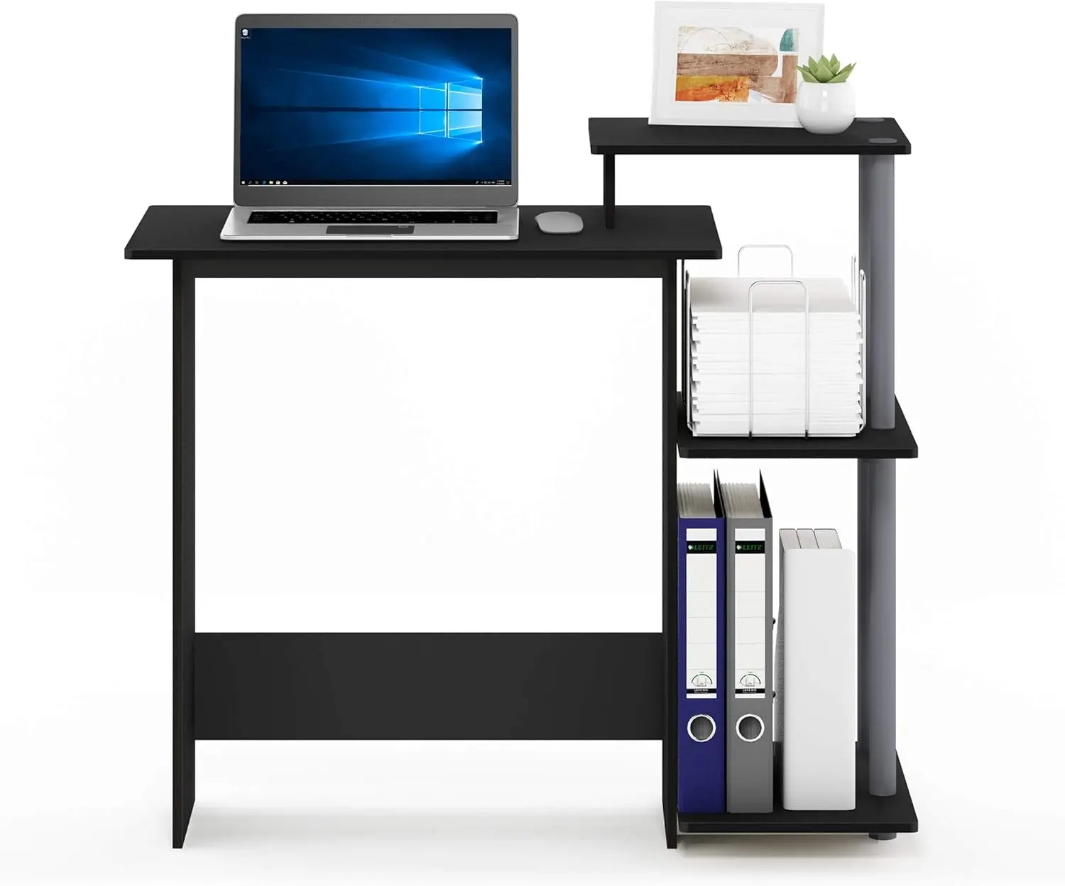 Modern Home Office Desk with Square Shelves, Efficient Black Grey Commercial Office Furniture, Home Office Desks