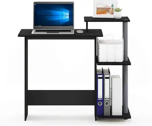 Efficient Home Laptop Notebook Computer Desk with Square Shelves Black Grey Modern Office Furniture