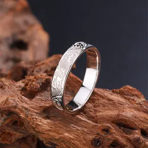 925 Sterling Silver Men’s Chrysanthemum Textured Band Ring – Simple Personalized Fashion Stackable Jewelry for Dating, Party, Daily Wear, Birthday Gift for Boyfriend, Husband, Friend