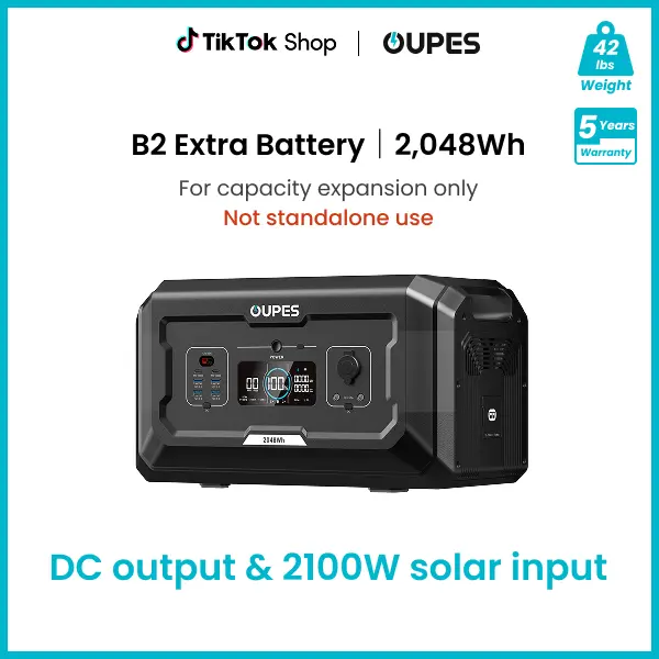 OUPES B2 Extra Battery 2048Wh Portable Power Station LiFePO4 Solar Generator Battery 42lbs for RV Outdoors Camping Home Backup