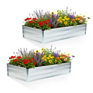 2 Pcs 6x3x1ft Galvanized Raised Garden Bed Outdoor, Planter Box Outdoor for Deep-Rooted Herbs/Flowers/Vegetables, Large Metal Garden Bed for Patio, Balcony and Backyard, Silver