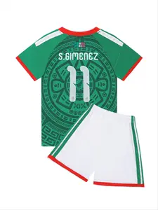 Kids' Breathable Sports Set, Boys & Girls Mexican Football, Casual Training Clothes, Short Sleeve & Shorts, Gift for Children, Sports Clothing Set