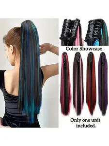 Colorful Highlights in Long Synthetic Hair Ponytail Clips for Women, Easy to Style And Soft, Perfect for Everyday Use And Parties, Synthetic Clip Hairpiece