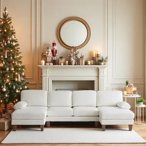 【2 Packages】VINGLI 110' U Shaped Comfy Sectional Couch, Double Chaise Sofa in Corduroy Fabric for Apartment, 4-Seater Upholstered Couch with Memory Foam, Modern Couches for Living Room, Small Space