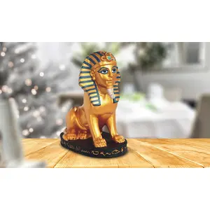 6.75"H Great Sphinx of Giza Black and Gold Egyptian Sphinx Statue Home Decor Figurine