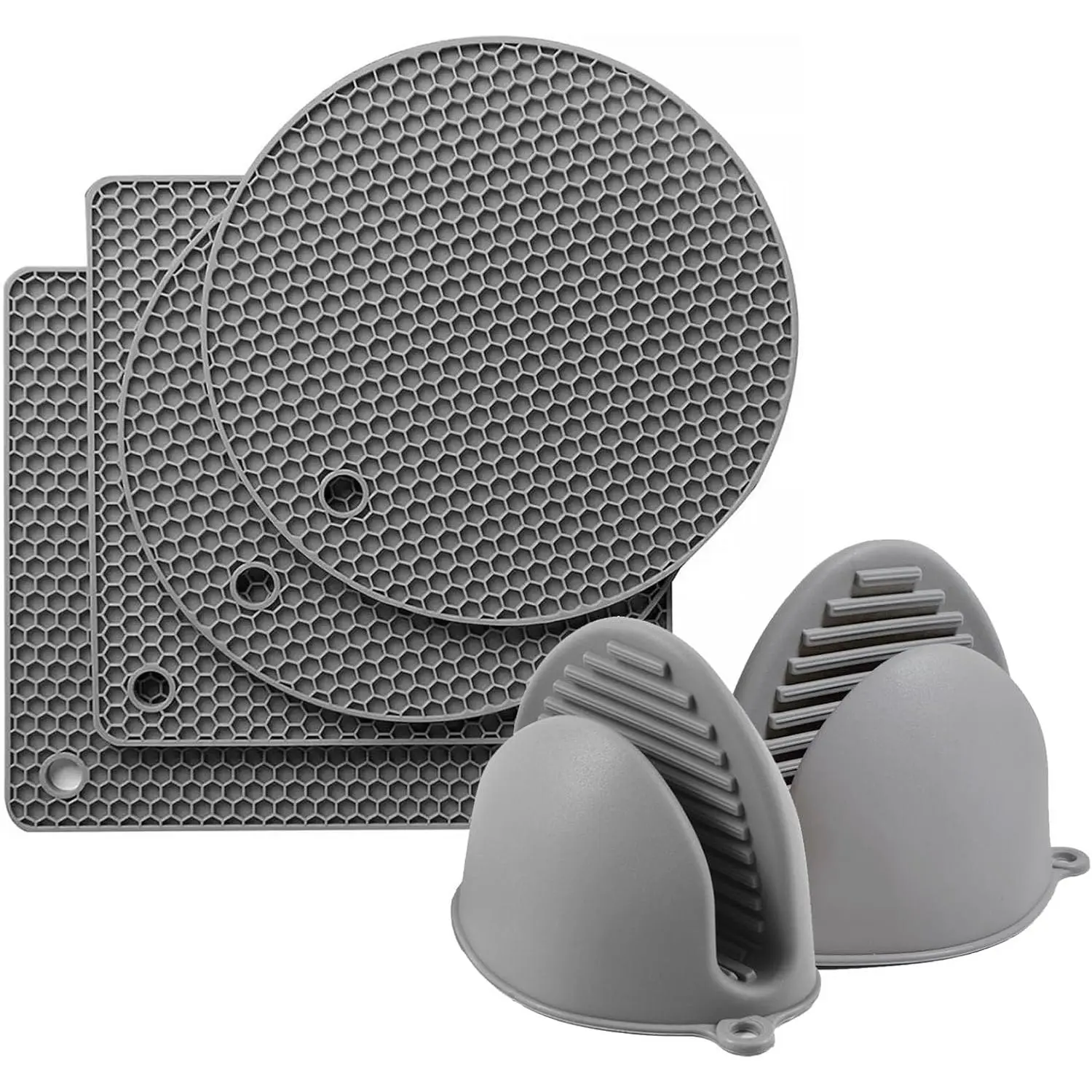 6Pcs/Set Silicone Oven Mitts and Pot Holders,Including 2 Pot Holders for Kitchen Heat Resistant,2 Silicone Trivet for Hot Dishes,2 Non-Slip Mini Oven Gloves,Christmas Party Gifts,Hand Tools Kits