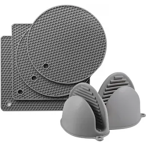 6Pcs/Set Silicone Oven Mitts and Pot Holders,Including 2 Pot Holders for Kitchen Heat Resistant,2 Silicone Trivet for Hot Dishes,2 Non-Slip Mini Oven Gloves,Christmas Party Gifts,Hand Tools Kits