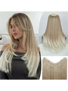 One-Piece V-Clip Hair Extension, 5 Clips Large Wave Synthetic Hair Piece, Multi-Layer U-Shape Clip-In Wig for Women, Daily Wear