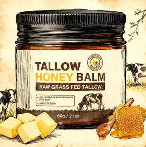 PICKTRIP Beef Tallow Honey Balm for Face & Body, Simple Ingredients - 80% Beef Tallow, 18% Honey & Beeswax, Vitamin E, Multi-Use Moisturiser for Smooth, Nourished and Comfortable skin