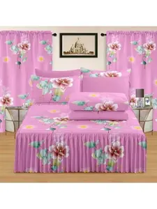 Priscilla Floral Bedding Set - Turquoise Blue with Pink & Orange Flowers - 4 Piece Comforter Set for Bedroom Decor