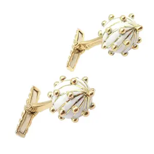 Vintage! David Webb 18k Yellow Gold White Enamel Ball Spike Cufflinks