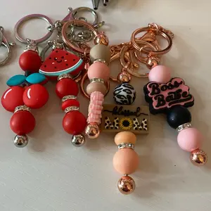 Beaded Bar Keychains - Assorted Beads, Colorful Designs, Includes Keyring, Keychain Pendant, and Clasp