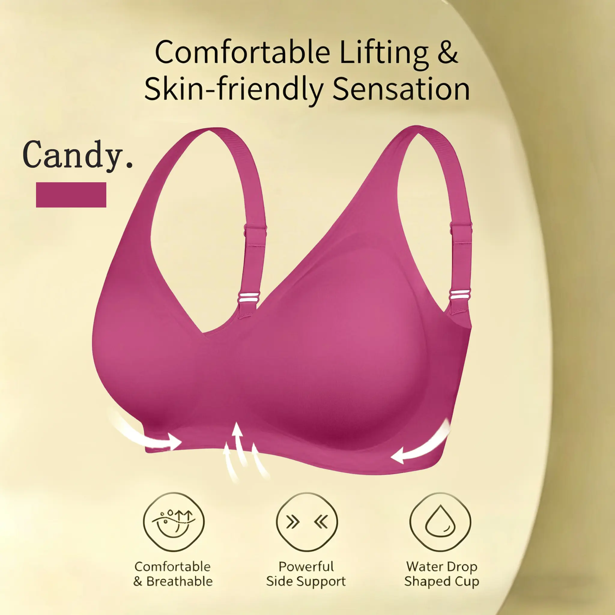 Women's Gel Bra Adjustable Straps Comfortable and Soft Pull-Up Bra Seamless Bra Deep V Style Everyday Bra Womenswear Rose Red