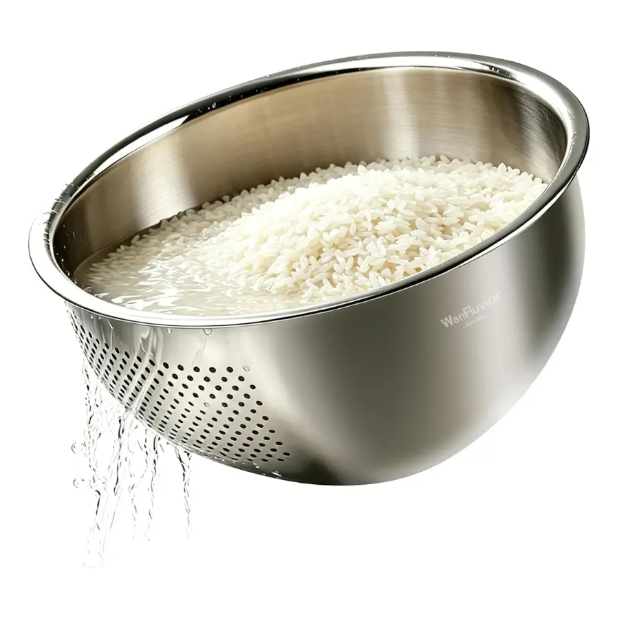 Stainless Steel Rice Washer Strainer Bowl – 4QT Kitchen Colander for Rice, Fruits & Vegetables