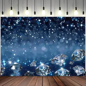 1pc 2D Flat Diamond-Embellished Sparkling Polyester Denim Party Banner Backdrop, Durable Fabric, No Electricity Required, for Weddings, Birthdays, Banners