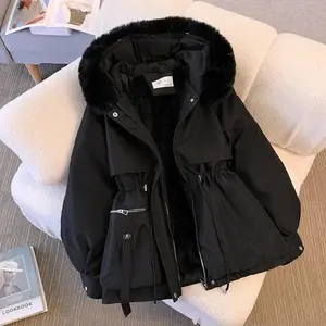 Warm Fleece-Lined Hooded Down Jacket Winter Coat for Women, Warm Drawstring Filled Parka, Korean Casual Street Style Women's Down Jacket(Raincoats)