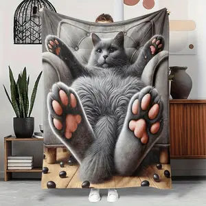 Elegant Gray Cat Throw Blanket for Home Decor and Pet Lovers All Season Cozy Flannel Couch Bedding Gift Idea