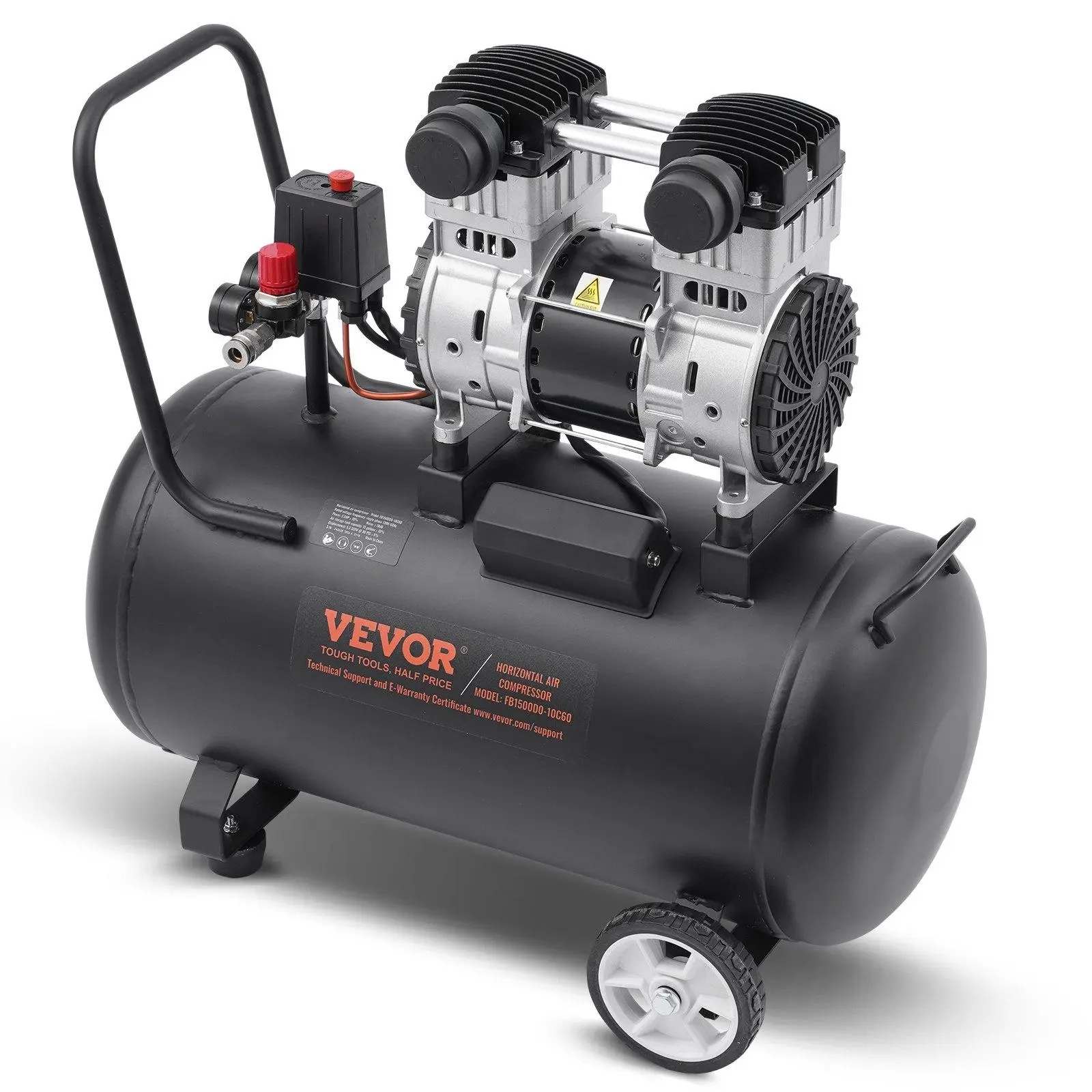 【summerfinds】VEVOR Air Compressor Compact Portable Oil Free, Max. 15 Gallon Steel Tank, 2HP 5.3 CFM@90 PSI Oil Free Air Compressor & Max. 125PSI Pressure, 78dB Ultra Quiet Portable Compressor, for Auto Repair, Tire Inflation, Spray Painting