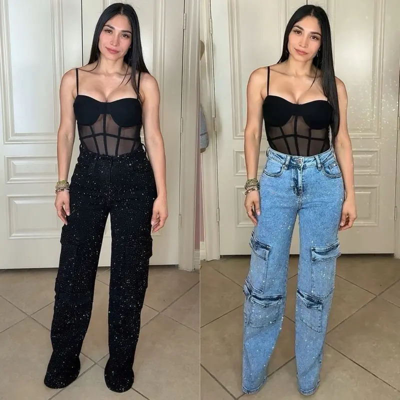 Lizeth Rhinestone Cargo Jeans