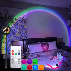 7 Color USB Power Sunset Lamp with Remote Control, Perfect for Halloween and Christmas Decor, Button Adjustable Light, Festive Atmosphere, RGB Mood Lamp