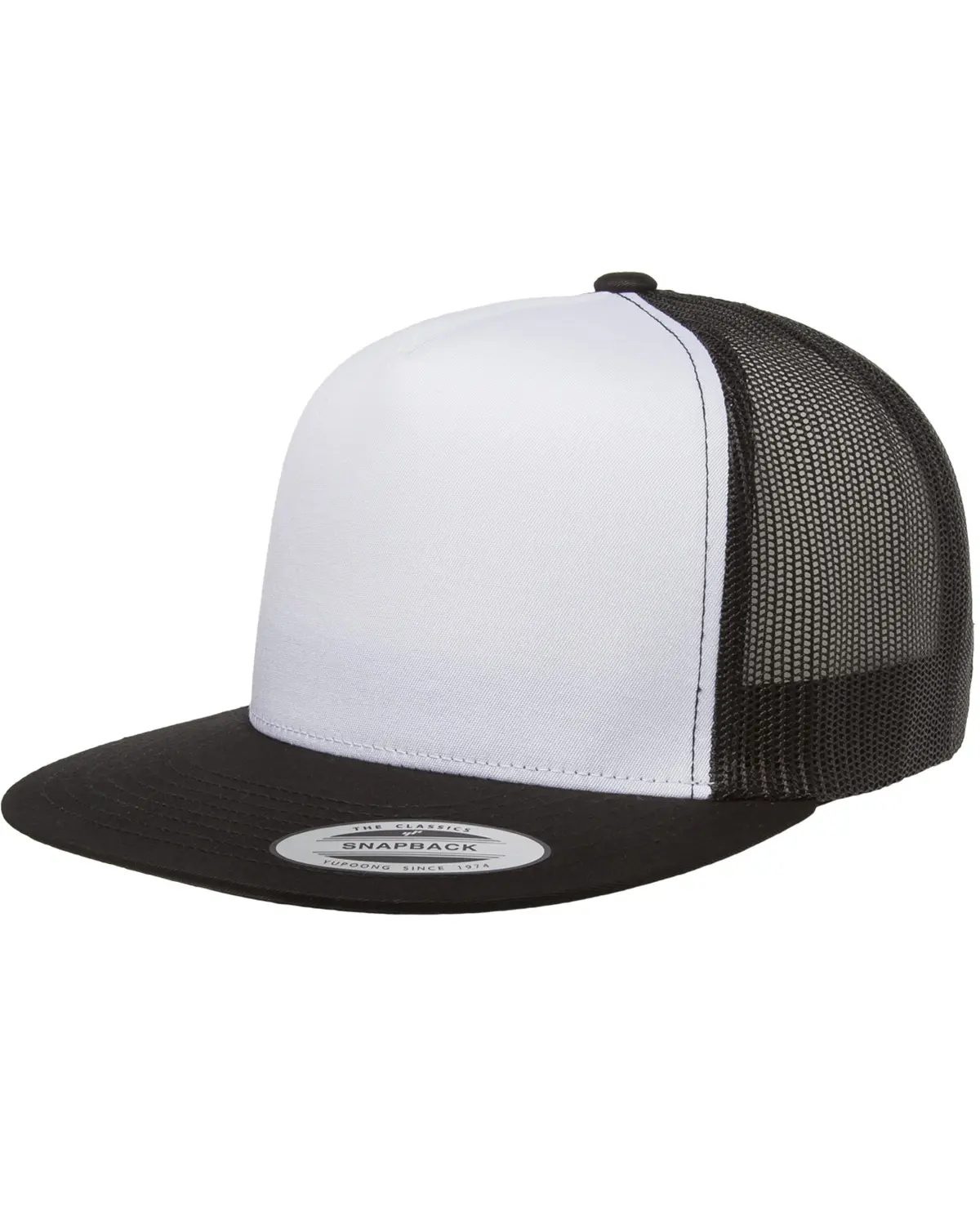 Yupoong 6006W Unisex Plain Snapback Trucker Hat - White Front Panel, Black Mesh Back, Breathable, Comfortable - Trendy Snapback Trucker Hats for Summer, Streetwear, Trendy Trucker Hat