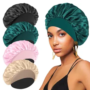 4PCS Silk Bonnet for Sleeping,Hair Satin Bonnets for Black Women Men,Hair Wrap Cap for Curly Hair,Elastic Wide Band Hair Bonnet Shower Cap for Sleeping