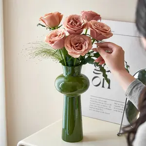 Vintage Glass Vase for Living Room Bedroom Decoration Home Ornament, Fits Fresh Dried Artificial Flowers, Creates Strong Home Vibes