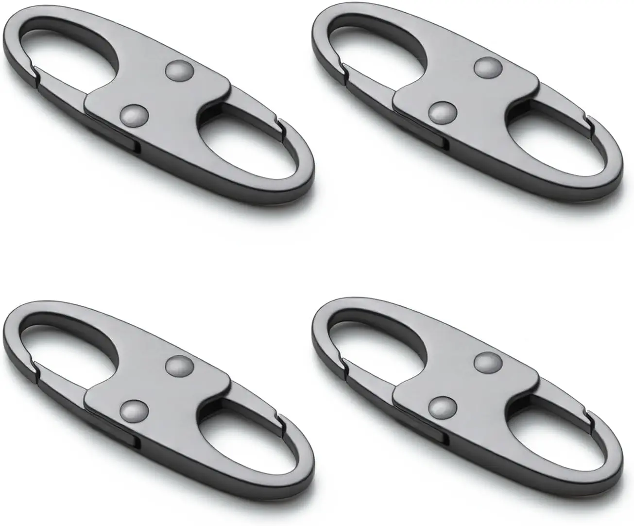 4 Pack Dual Opening Zipper Clips for Travel Bags, Zinc Alloy Mini Carabiner Zipper Pull Replacement, Small Locking Clips for Luggage, Backpacks, Duffel Bags and Camping Gear, Space Gray