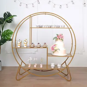 Metal Round Cake Dessert Display Stand 4ft Gold - Large Multi Functional Modern Bookcase Party Backdrop for Balloons Floral Installations & Event Decor