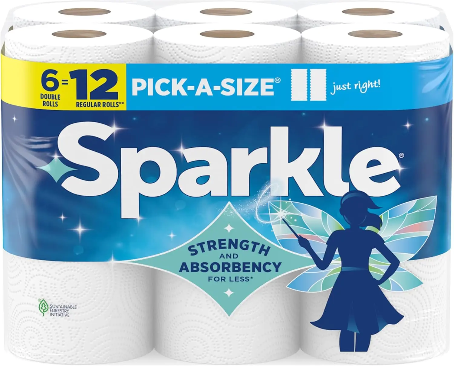 Sparkle Pick-A-Size Kitchen Cleaning Towels, 6 Double Rolls - 2-Ply, 660 Total Sheets, Strong for Kitchen Cleanup and Everyday Messes